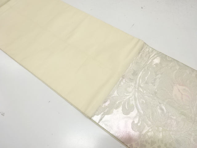  アンティーク　服部織物製　こはく錦　唐花模様織り出し袋帯（材料）